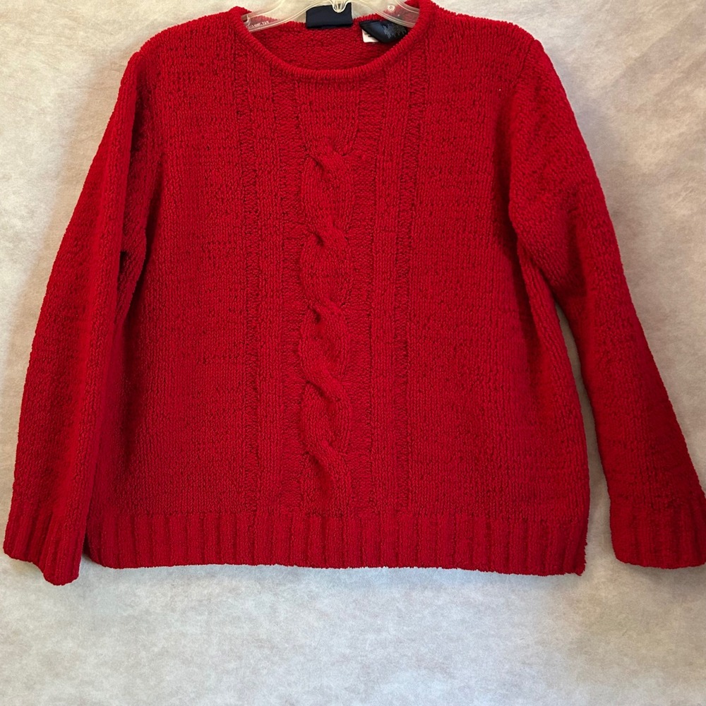 Crazy Horse Liz Claiborne Red Chenille Cable Knit Sweater Womens XL Pullover